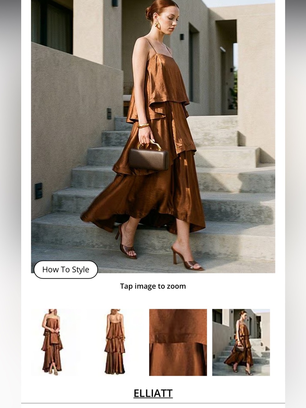 Elliat Tiered Satin Slip Dress in Bronze worn once